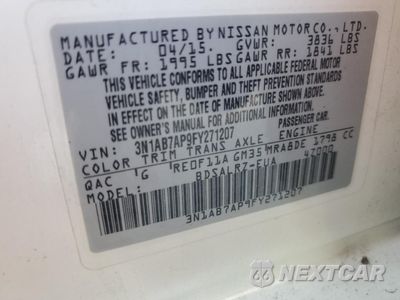Zdjęcie 12 z 12 samochodu: 2015 NISSAN SENTRA S VIN:3N1AB7AP9FY271207 - miniatura