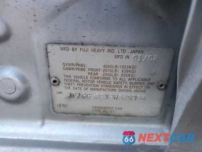 Zdjęcie 14 z 14 samochodu: 2002 SUBARU IMPREZA OUTBACK SPORT VIN:JF1GG685X2H829794 - miniatura