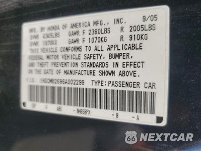 Zdjęcie 12 z 12 samochodu: 2006 HONDA ACCORD EX VIN:1HGCM82696A002299 - miniatura