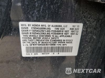 Zdjęcie 13 z 13 samochodu: 2014 HONDA PILOT EXL VIN:5FNYF4H50EB010898 - miniatura