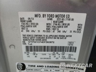 Zdjęcie 14 z 14 samochodu: 2013 FORD F150 SUPERCREW VIN:1FTFW1CF4DFD63872 - miniatura
