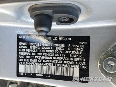 Zdjęcie 15 z 15 samochodu: 2018 HONDA CIVIC SPORT VIN:SHHFK7H44JU413853 - miniatura