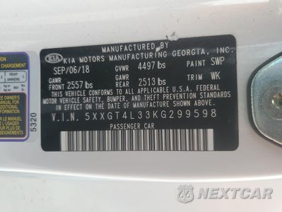 Zdjęcie 14 z 14 samochodu: 2019 KIA OPTIMA LX VIN:5XXGT4L33KG299598 - miniatura