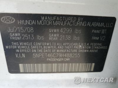 Zdjęcie 12 z 12 samochodu: 2009 HYUNDAI SONATA GLS VIN:5NPET46C79H488255 - miniatura