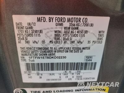 Zdjęcie 12 z 12 samochodu: 2013 FORD F150 SUPERCREW VIN:1FTFW1ET8DKD02230 - miniatura
