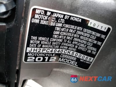Zdjęcie 9 z 9 samochodu: 2012 HONDA CBR600 RR VIN:JH2PC4040CK500059 - miniatura
