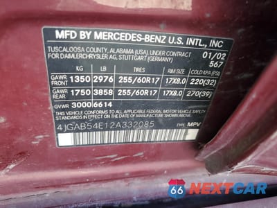 Zdjęcie 12 z 12 samochodu: 2002 MERCEDES-BENZ ML 320 VIN:4JGAB54E12A332085 - miniatura