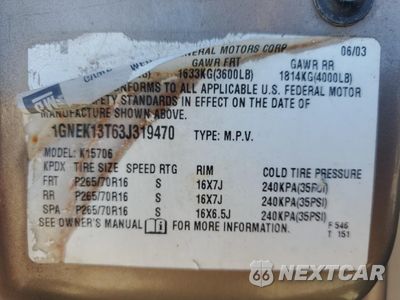 Zdjęcie 13 z 13 samochodu: 2003 CHEVROLET TAHOE K1500 VIN:1GNEK13T63J319470 - miniatura