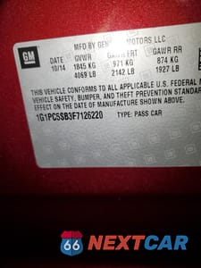 Zdjęcie 12 z 12 samochodu: 2015 CHEVROLET CRUZE LT VIN:1G1PC5SB3F7126220 - miniatura