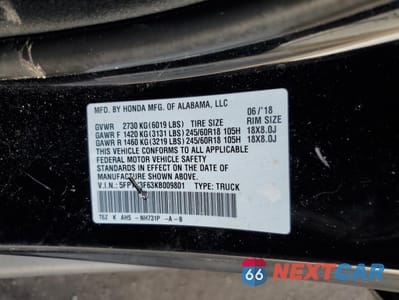 Zdjęcie 14 z 15 samochodu: 2019 HONDA RIDGELINE RTL VIN:5FPYK3F63KB009801 - miniatura