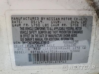 Zdjęcie 13 z 14 samochodu: 2019 NISSAN VERSA S VIN:3N1CN7AP0KL878913 - miniatura