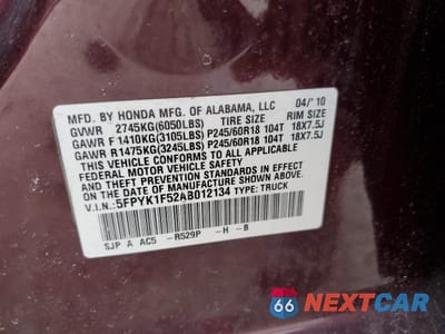Zdjęcie 12 z 12 samochodu: 2010 HONDA RIDGELINE RTL VIN:5FPYK1F52AB012134 - miniatura