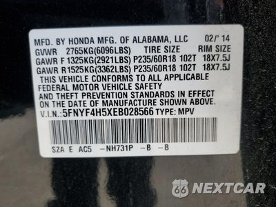 Zdjęcie 14 z 14 samochodu: 2014 HONDA PILOT EXL VIN:5FNYF4H5XEB028566 - miniatura