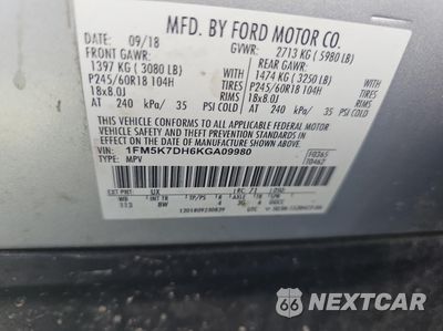 Zdjęcie 10 z 11 samochodu: 2019 FORD EXPLORER XLT VIN:1FM5K7DH6KGA09980 - miniatura