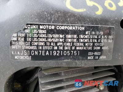 Zdjęcie 9 z 9 samochodu: 2009 SUZUKI GSX-R600 VIN:JS1GN7EA192105751 - miniatura