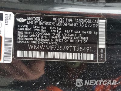 Zdjęcie 14 z 14 samochodu: 2009 MINI COOPER S VIN:WMWMF73539TT98491 - miniatura