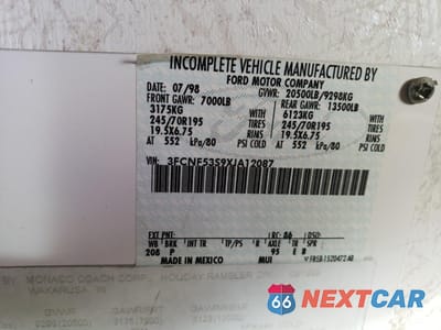Zdjęcie 10 z 10 samochodu: 1999 FORD F550 SUPER DUTY STRIPPED CHASSIS VIN:3FCNF53S9XJA12087 - miniatura