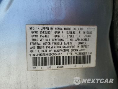 Zdjęcie 13 z 13 samochodu: 2013 HONDA FIT SPORT VIN:JHMGE8H65DC004667 - miniatura