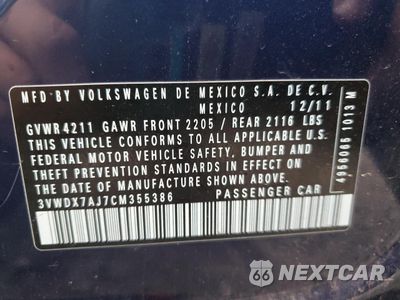 Zdjęcie 12 z 12 samochodu: 2012 VOLKSWAGEN JETTA SE VIN:3VWDX7AJ7CM355386 - miniatura