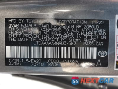 Zdjęcie 12 z 12 samochodu: 2022 TOYOTA MIRAI LE VIN:JTDAAAAA4NA007582 - miniatura