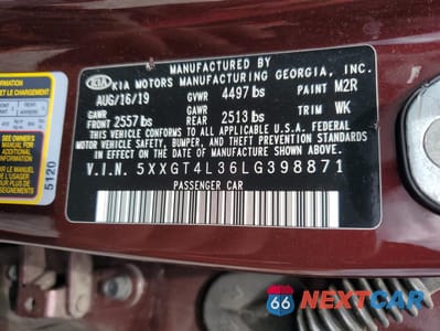 Zdjęcie 12 z 12 samochodu: 2020 KIA OPTIMA LX VIN:5XXGT4L36LG398871 - miniatura