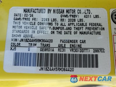 Zdjęcie 12 z 12 samochodu: 2024 NISSAN Z SPORT VIN:JN1BZ4AH5RM364420 - miniatura