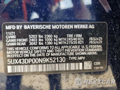 Zdjęcie 14 z 15 samochodu: 2022 BMW X3 SDRIVE30I VIN:5UX43DP00N9K52130 - miniatura