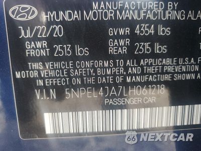 Zdjęcie 12 z 13 samochodu: 2020 HYUNDAI SONATA SEL VIN:5NPEL4JA7LH061218 - miniatura