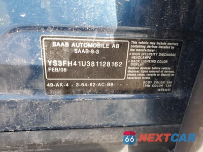 Zdjęcie 13 z 13 samochodu: 2008 SAAB 9-3 AERO VIN:YS3FH41U381128162 - miniatura