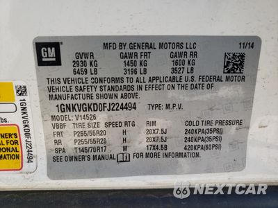 Zdjęcie 13 z 13 samochodu: 2015 CHEVROLET TRAVERSE LT VIN:1GNKVGKD0FJ224494 - miniatura