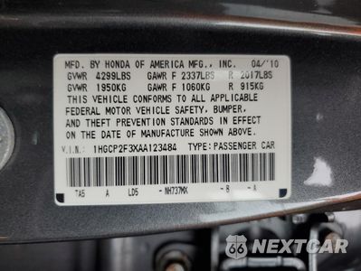 Zdjęcie 14 z 14 samochodu: 2010 HONDA ACCORD LX VIN:1HGCP2F3XAA123484 - miniatura