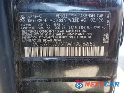 Zdjęcie 12 z 12 samochodu: 1998 BMW 323 IC VIN:WBABJ7321WEA16652 - miniatura