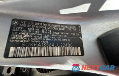 Zdjęcie 10 z 11 samochodu: 2004 BMW X5 3.0I VIN:5UXFA13564LU22488 - miniatura