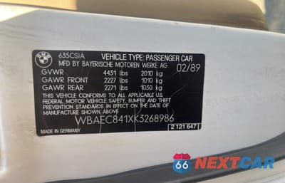 Zdjęcie 10 z 11 samochodu: 1989 BMW 635 CSI AUTOMATIC VIN:WBAEC841XK3268986 - miniatura