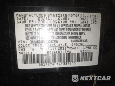 Zdjęcie 12 z 12 samochodu: 2016 NISSAN SENTRA S VIN:3N1AB7APXGY337295 - miniatura