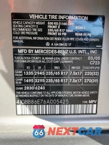 Zdjęcie 13 z 13 samochodu: 2006 MERCEDES-BENZ ML 350 VIN:4JGBB86E76A005425 - miniatura