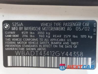 Zdjęcie 23 z 24 samochodu: 2002 BMW 525 I AUTOMATIC VIN:WBADT43412GY44358 - miniatura