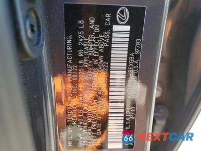 Zdjęcie 12 z 13 samochodu: 2022 LEXUS ES 300H BASE VIN:58ADA1C17NU026222 - miniatura