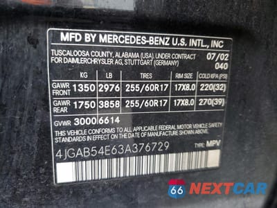 Zdjęcie 15 z 15 samochodu: 2003 MERCEDES-BENZ ML 320 VIN:4JGAB54E63A376729 - miniatura
