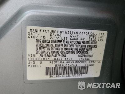 Zdjęcie 14 z 14 samochodu: 2008 NISSAN SENTRA 2.0 VIN:3N1AB61E18L751055 - miniatura