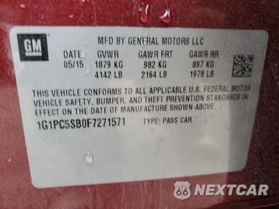Zdjęcie 12 z 12 samochodu: 2015 CHEVROLET CRUZE LT VIN:1G1PC5SB0F7271571 - miniatura