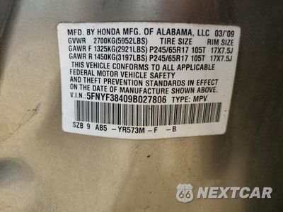 Zdjęcie 13 z 13 samochodu: 2009 HONDA PILOT EX VIN:5FNYF38409B027806 - miniatura