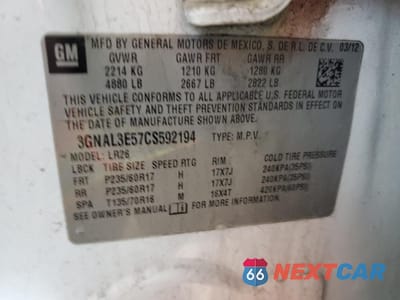 Zdjęcie 15 z 15 samochodu: 2012 CHEVROLET CAPTIVA SPORT VIN:3GNAL3E57CS592194 - miniatura