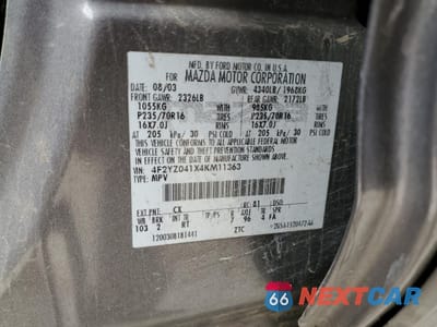 Zdjęcie 13 z 13 samochodu: 2004 MAZDA TRIBUTE LX VIN:4F2YZ041X4KM11363 - miniatura