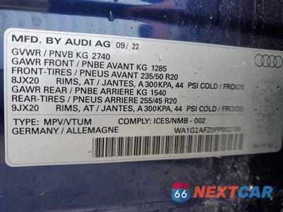 Zdjęcie 14 z 14 samochodu: 2023 AUDI Q4 E-TRON VIN:WA1G2AFZ0PP002198 - miniatura