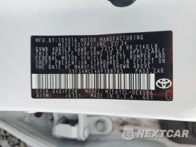 Zdjęcie 12 z 13 samochodu: 2024 TOYOTA COROLLA SE VIN:5YFS4MCE4RP188763 - miniatura