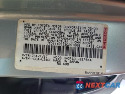 Zdjęcie 14 z 14 samochodu: 2003 TOYOTA ECHO VIN:JTDBT123130291268 - miniatura