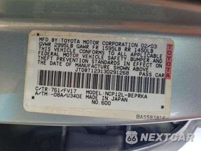 Zdjęcie 14 z 14 samochodu: 2003 TOYOTA ECHO VIN:JTDBT123130291268 - miniatura