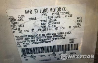 Zdjęcie 10 z 10 samochodu: 2009 FORD ESCAPE XLT VIN:1FMCU03G09KB88977 - miniatura