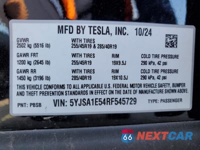 Zdjęcie 12 z 12 samochodu: 2024 TESLA MODEL S VIN:5YJSA1E54RF545729 - miniatura